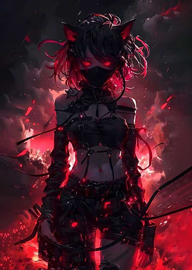 Anime Girl with Red Eyes and Cat Ears