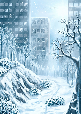 Winter Cityscape with Snowfall