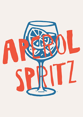 Aperol Spritz Cocktail Poster Vintage Style Bar Art Playful Wine Glass Wall Art