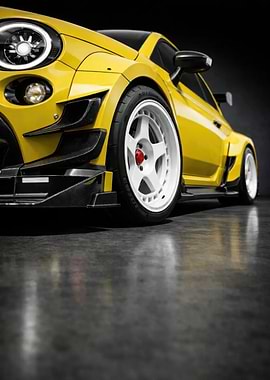 Yellow sports car with custom wheels