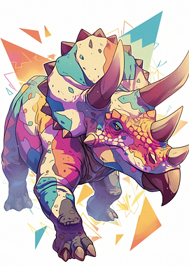 Colorful Triceratops Dinosaur Art
