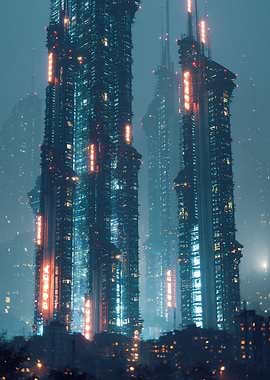 Futuristic Cyberpunk Cityscape at Night