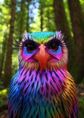 Rainbow Owl with Eyelashes