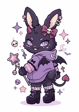 Gothic Bunny Witch with Magic Wand