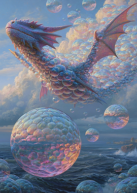 Dragon Emerging from Bubbles