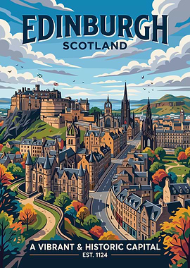 Edinburgh Scotland Vintage Travel Poster