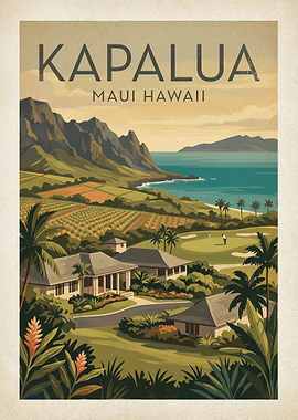 Kapalua Golf Course Maui Hawaii Vintage Poster