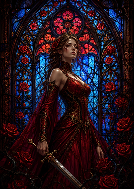 Gothic Queen with Sword and Roses