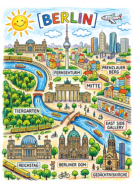 Illustrated Map of Berlin Landmarks