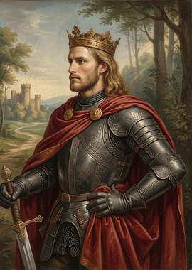 King in Armor with Sword and Crown
