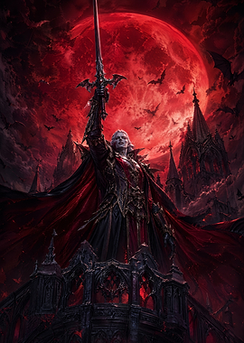 Vampire Lord with Sword and Red Moon