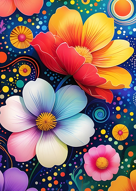 Vibrant Floral Pattern with Dots