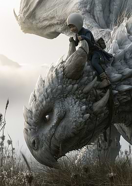 Child Riding a White Dragon