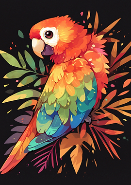 Vibrant Macaw Parrot with Tropical Leaves