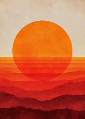 Retro Sunset Over Mountains