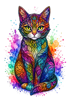 Colorful Cat with Floral Patterns
