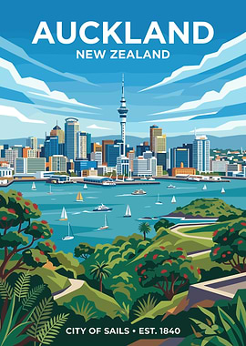 Auckland Cityscape with Harbor