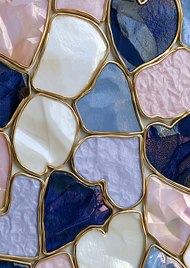 Abstract Gemstone Mosaic with Gold Trim