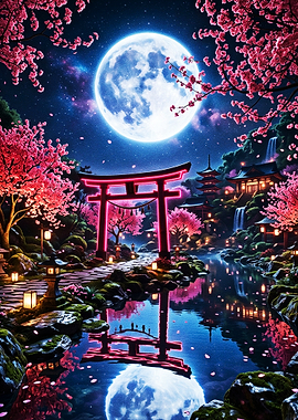Enchanting Japanese Garden at Night