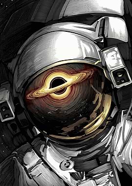 Astronaut Reflecting a Black Hole