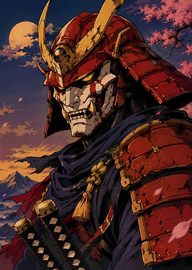 Oni Samurai Warrior with Cherry Blossoms