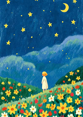 Child Gazing at Starry Night Sky