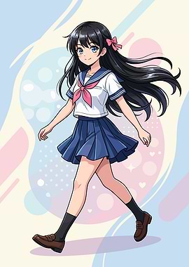 Anime Schoolgirl Walking