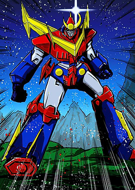 Giant Robot in Starry Landscape