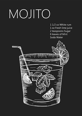 Mojito Cocktail Sketch Recipe Black