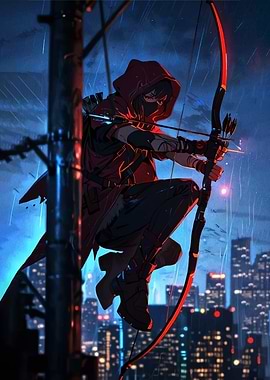 Anime Archer in Red Hood