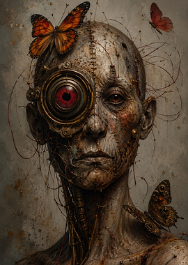 Steampunk Cyborg with Butterflies
