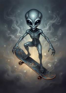 Alien Skateboarder in Space