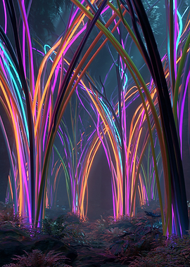 Neon Forest with Glowing Arches