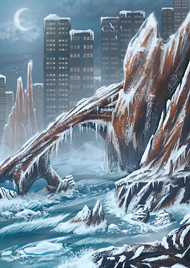 Frozen Cityscape with Icy Arches