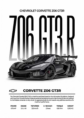 A minimalis black Chevrolet Corvette Z06 GT3R Poster