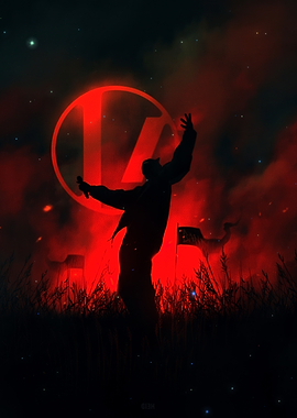 Silhouette of a Rapper with a Large Red Symbol