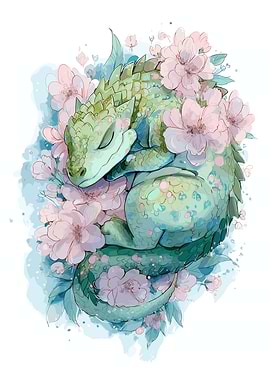 Sleeping Dragon with Cherry Blossoms