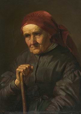 Portrait of an Elderly Woman with a Red Scarf