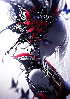 Anime Girl with Butterfly Headdress