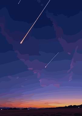 Shooting Stars Over Sunset Landscape