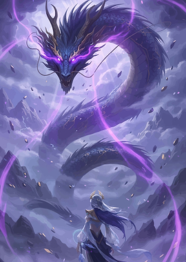 Dragon and Sorceress in Misty Mountains