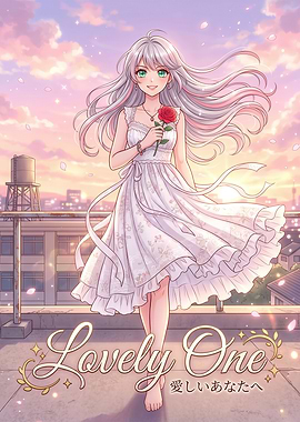 Anime Girl with Rose at Sunset