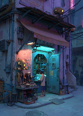 Cyberpunk Robot Repair Shop