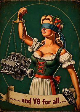 Retro V8 Engine Lady Justice Poster
