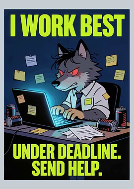 I Work Best Under Deadline Send Help Wolf