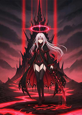 Dark Angel with Red Halo and Sword