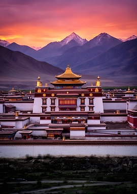 Tibetan Monastery at Sunset
