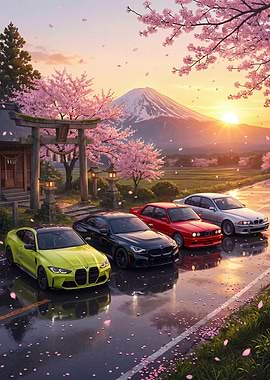 BMW and Mount Fuji at Sunset