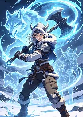 Viking Warrior with Ice Wolves