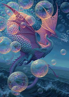 Dragon blowing bubbles in the ocean